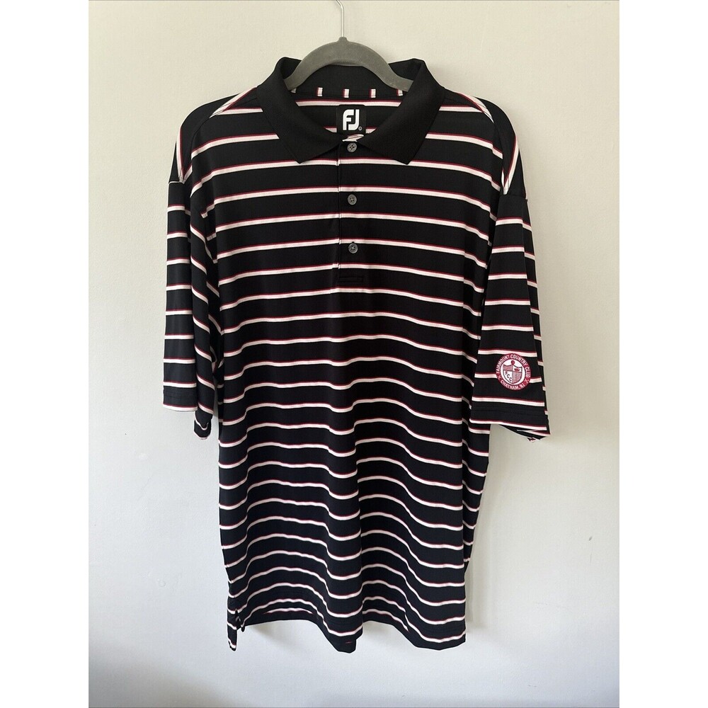 FootJoy FJ Black And Red Stripe Short Sleeve Golf Stretch Polo Shirt Large Men